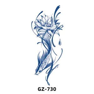 Herbal semi-permanent lotus fish tattoo sticker waterproof body art juice design.