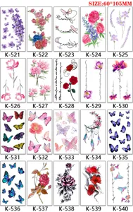Temporary tattoo stickers waterproof floral butterfly feather body art 60x105mm 20 sheets pack