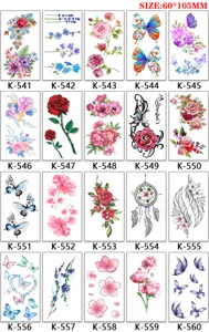 Floral butterfly temporary tattoo stickers set, waterproof body art transfer decals.