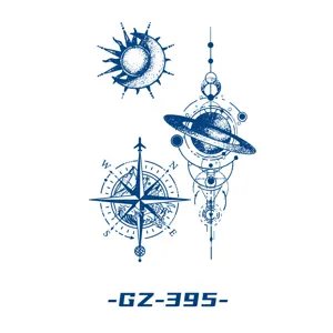 Herbal semi-permanent juice tattoo sticker waterproof celestial compass moon planet design.