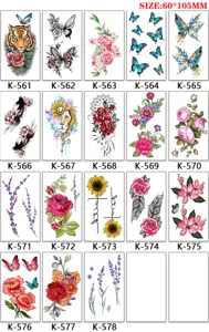 Detailed view of waterproof temporary tattoo stickers grid showcasing various floral and animal designs.