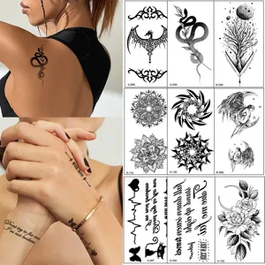 Pegatina de Tatuaje Temporal Impermeable Diseño Geométrico Animal Línea Negra Arte Corporal Falso Tatuaje Para Fiesta Mujeres Hombres