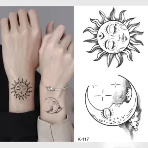 Set de pegatinas de tatuaje temporal impermeable sol luna diseño de arte corporal moda
