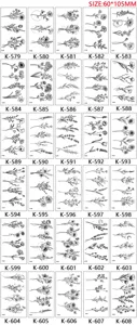 Floral temporary tattoo stickers, botanical line art fake tattoos sheet size 60x105mm.