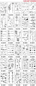 Temporary tattoo sticker sheet featuring various black line art designs, size 60x105mm.