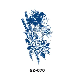 Herbal juice semi-permanent tattoo sticker featuring geisha samurai and flower design for body art.