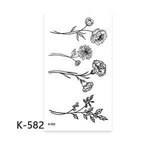 Disposable floral line art temporary tattoo sticker sheet for body art and fashion styling.