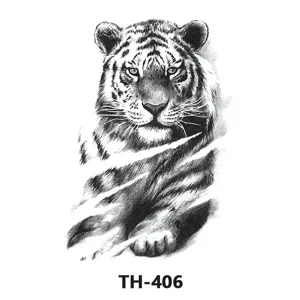Waterproof temporary tattoo sticker featuring a fierce black and white sketch tiger design.
