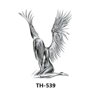 Black and white angel wings kneeling woman temporary tattoo sticker for body art decoration stylish
