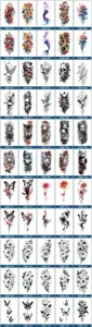 Set di adesivi per tatuaggi temporanei impermeabili, design floreale teschio farfalla.