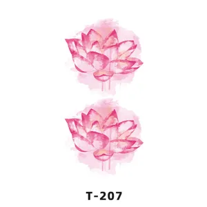 Pink watercolor lotus temporary tattoo sticker waterproof floral body art design.