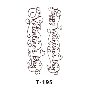 Cute Valentine's Day tattoo sticker sheet featuring elegant cursive English text designs.