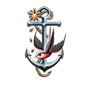 Adesivo per tatuaggio temporaneo impermeabile ancora rondine design body art retro style.