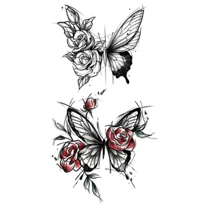 Waterproof temporary tattoo sticker sheet featuring fresh floral butterfly designs for body art
