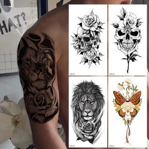Pegatina de Tatuaje Temporal Impermeable Geométrico Animal Lobo León Cráneo Rosa Flor Arte Corporal Falso Tatuaje