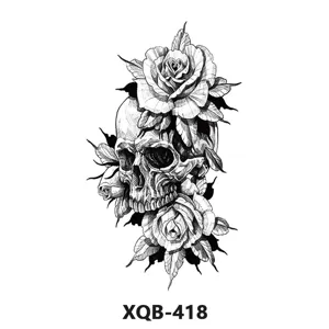 Pegatina de tatuaje temporal impermeable con diseño de calavera y rosa para fiestas.