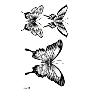 Waterproof black butterfly temporary tattoo sticker sketch sheet featuring three elegant designs.
