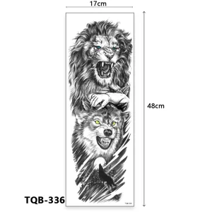 Volledige arm tijdelijke tatoeage sticker met leeuw en wolf totem ontwerp groot