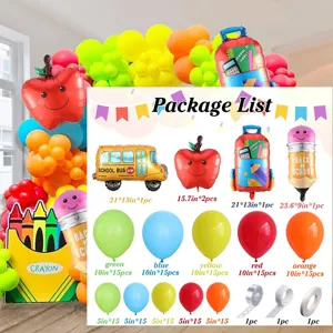 Kit arco palloncini ritorno a scuola con bus mela zaino palloncini in alluminio.
