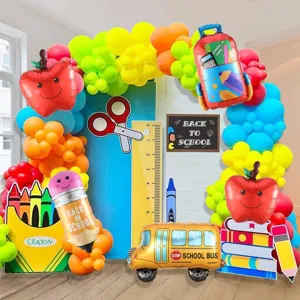 Tema ritorno a scuola kit arco di palloncini colorati con palloncini scuolabus.