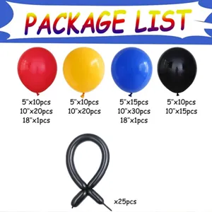Elenco pacchetto set palloncini colorati per ritorno a scuola con varie dimensioni colori.