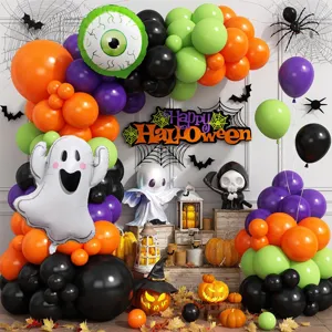 Halloween Balloon Arch Garland Kit Ghost Pumpkin Bat Theme Party Decoration Latex Foil Balloons For Window Storefront Display