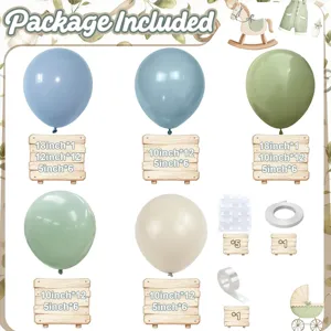 Détails complets des composants et liste détaillée des tailles de l'arche de ballons.