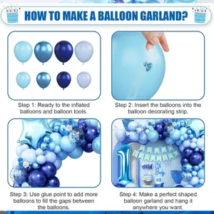 Gedetailleerde handleiding om de blauwe ballon slingers stap voor stap in elkaar te zetten.