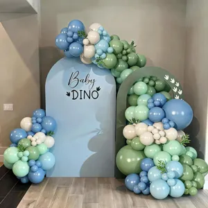 Kit d'arche de ballon bleu vert Morandi avec fond arche pour déco de fête d'anniversaire bébé