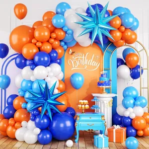 Kit arco di palloncini colorati per feste di compleanno, ghirlanda di palloncini blu e arancioni.