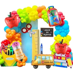 Kit arco di pallonetti per ritorno a scuola con zaini colorati e palloncini di mela per festa