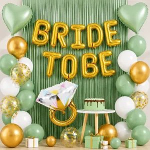 Kit arco di palloncini Bride to be con tenda a frange e grande anello di diamante per festa.