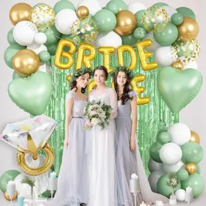 Kit arco palloncini verde salvia e oro per addio al nubilato con decorazioni BRIDE.