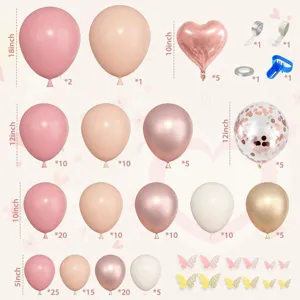 Pink gold balloon garland kit with butterfly wall stickers for birthday party arch decor.