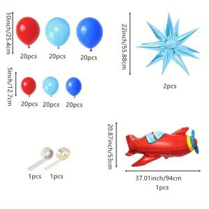 Kit de ballons avion rouge et bleu avec ballons étoiles et accessoires pour fête d'anniversaire.