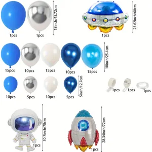 Ruimte thema verjaardag feest ballon set details, astronaut raket folie ballonnen.