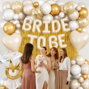 Kit arco palloncini Bride to be con tenda a frange d'oro e anello per festa di nozze.
