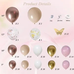 Detailed view of balloon arch set components showing various sizes, colors and accessories.