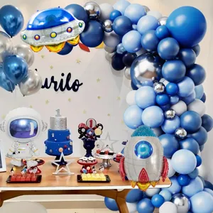 Ruimte astronaut raket ballon boog set verjaardag feest decoratie blauw zilver set