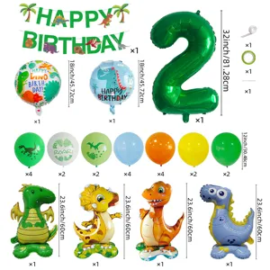 Waldgrünes Dinosaurier Geburtstag Ballon Set mit Zahlen Folienballons und Latex Deko.