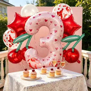 Cherry sweet number 3 foil balloon set, perfect for birthday party decorations and events.