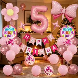 Conjunto de decoración de globos de fiesta de cumpleaños rosa con globo del número 5.