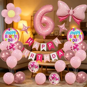 Set de globos de cumpleaños para niños con globo de aluminio número 6 y decoración