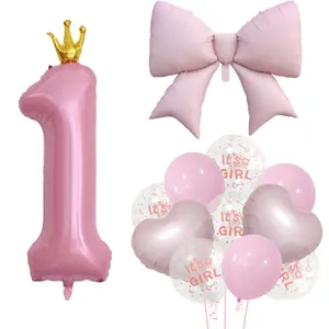 Rosa Nummer 1 Krone und Schleife Ballon Set für Geburtstag Party Babyparty Dekoration