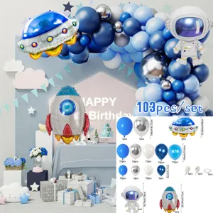 Ruimte raket astronaut ballon set, blauw melkweg thema verjaardag feest boog decoratie.
