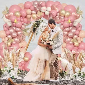 Pink gold butterfly balloon arch kit for birthday party wedding background decoration.