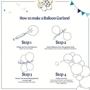 Guide d'instruction pour guirlande de ballons étape par étape pour décoration de fête.