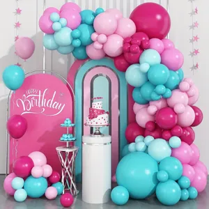 Pink and blue birthday balloon arch backdrop set for girls party decoration details