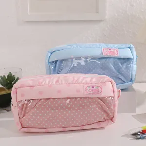 Cute large capacity polka dot pencil case clear window aesthetic stationery storage bag