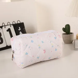 Bolsa de maquillaje acolchada floral, neceser de viaje suave, gran bolsa de aseo.